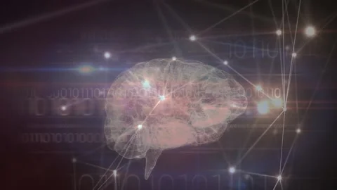 Network of connections over human brain and binary coding data processing Stock Footage 162891561