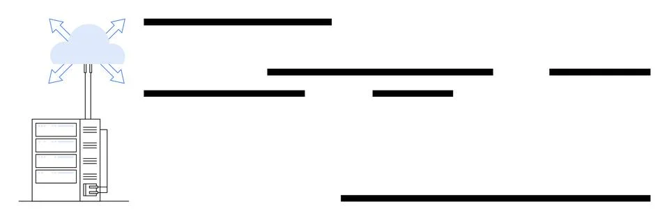 Network Connectivity and Data Flow Diagram Showing Server and Cloud Interacti Stock Illustration