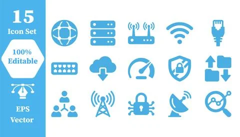 Network connectivity and server infrastructure icons with connectivity, wir.. Stock Illustration