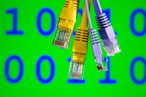 Network connectivity concept with ethernet cables and binary code 스톡 사진