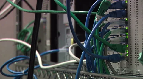 Network cords connected, lights blinking, shallow depth of field Stock Footage 49864611
