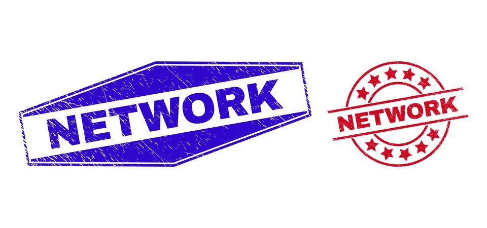 NETWORK Corroded Seals in Circle and Hexagonal Forms Stock Illustration