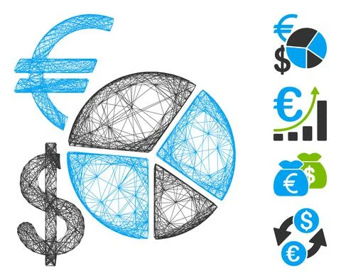 Network Currency Pie Chart Vector Mesh Stock Illustration