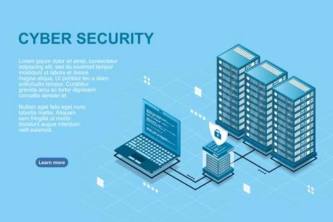 Network cyber security isometric vector illustration. Online server protectio Stock Illustration