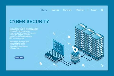 Network cyber security isometric vector illustration. Online server protectio Stock Illustration