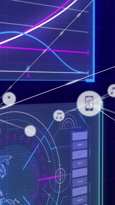 Network dashboard with graph and HUD receiving data, spawning nodes and links Vídeos de archivo 332547010