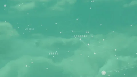 Network data being visualized in teal scene, showing nodes connected by lines Stock Footage 308025079