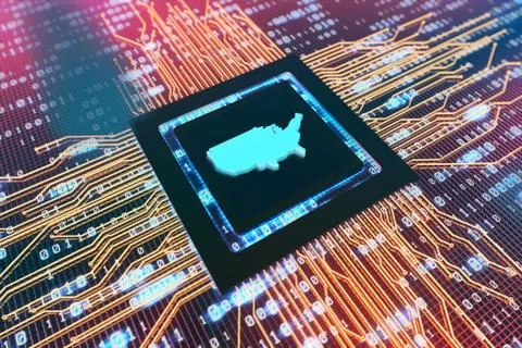 Network data circuit board and American map, smart core electronics 스톡 일러스트