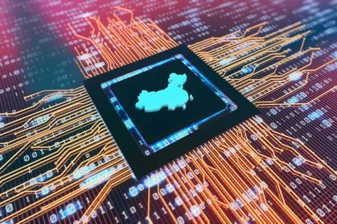Network data circuit board and China map, intelligent core electronics Illustrazione stock
