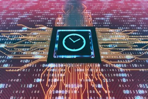 Network data circuit board and clock, intelligent core electronics Illustrazione stock