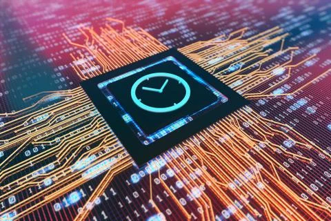 Network data circuit board and clock, intelligent core electronics Illustrazione stock