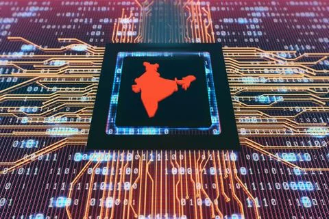 Network data circuit board and India map, smart core electronics Illustrazione stock