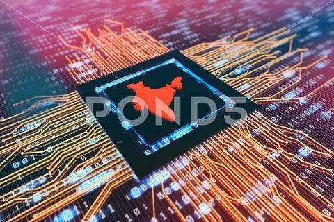 Network data circuit board and India map, smart core electronics ...