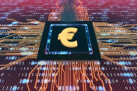 Network data circuit board with euro symbol, smart core electronics イラスト素材