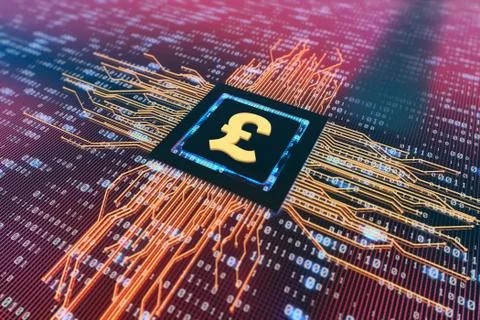 Network data circuit board with pound symbol, smart core electronics Illustrazione stock