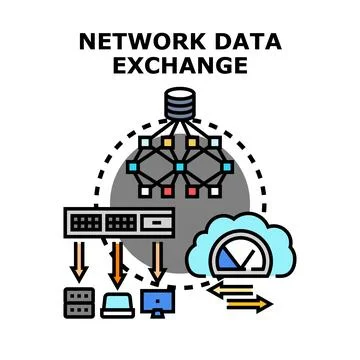 Network data exchange concept data transfer technology Illustrazione stock