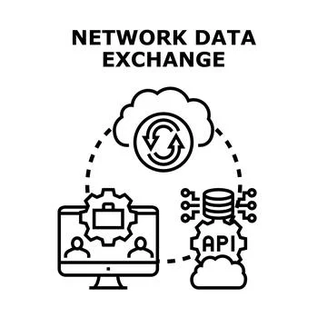 Network data exchange sharing information process concept Illustrazione stock