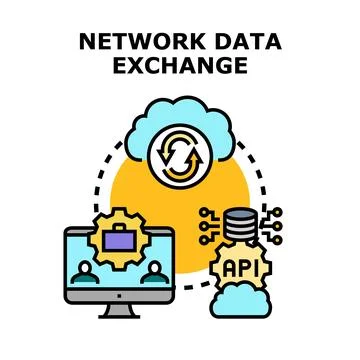 Network data exchange sharing information process concept Illustrazione stock