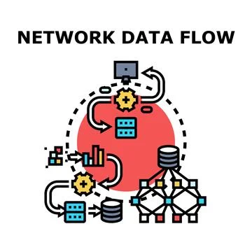 Network data flow processing information diagram concept Stock Illustration