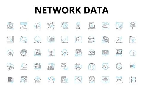 Network data linear icons set. Connectivity, Traffic, Latency, Throughput Stock Illustration