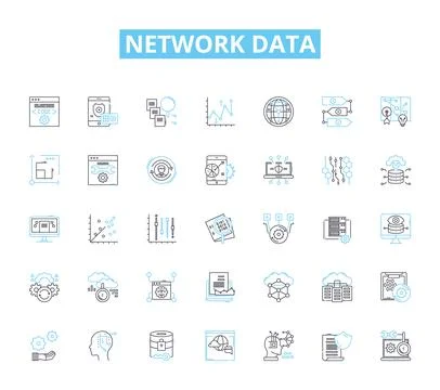 Network data linear icons set. Connectivity, Traffic, Latency, Throughput Stock Illustration