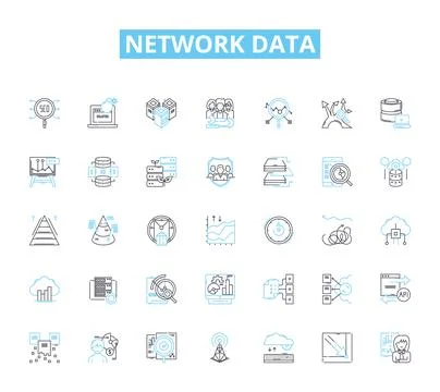 Network data linear icons set. Connectivity, Traffic, Latency, Throughput Stock Illustration