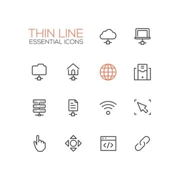 Network Data - modern vector single thin line icons set Stock Illustration