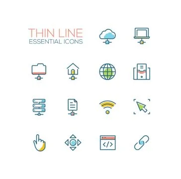 Network Data - modern vector single thin line icons set Stock Illustration