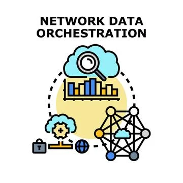 Network data orchestration automation concept linking cloud services イラスト素材