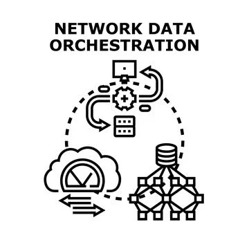 Network data orchestration concept illustrating data management Illustrazione stock