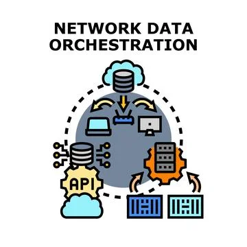 Network data orchestration concept visualizing data flow Stock Illustration