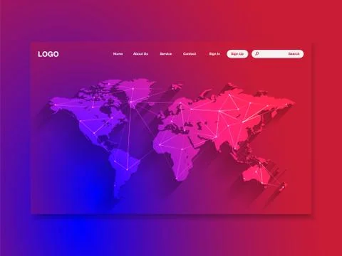 Network data protection technology colorful landing page, blue interface, vec Stock-Illustration