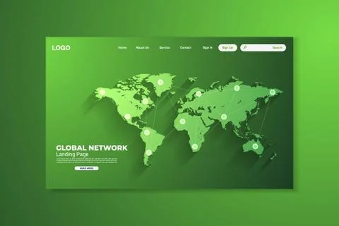 Network data protection technology green landing page, blue interface, vector Stock Illustration