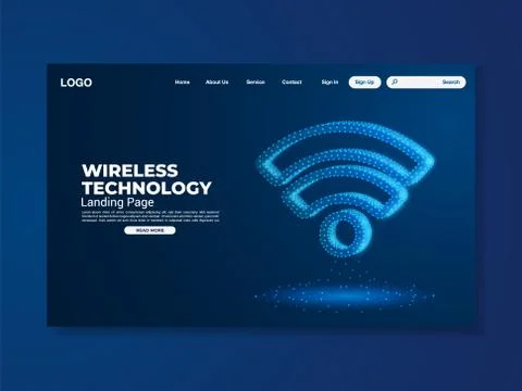 Network data protection technology landing page, blue interface, vector Stock Illustration