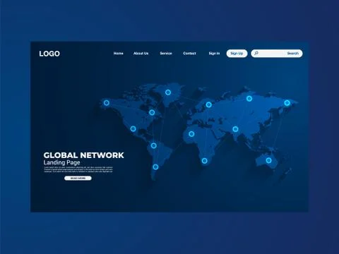 Network data protection technology landing page, blue interface, vector Stock Illustration