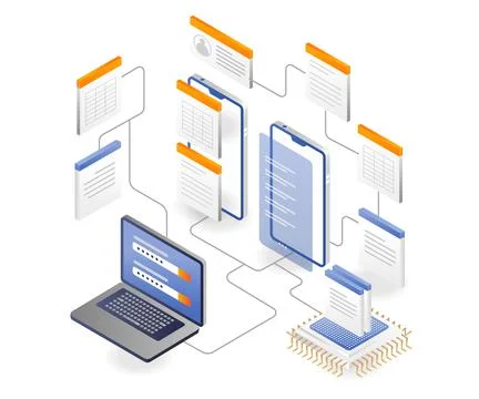 Network data smartphone and laptop app Stock Illustration