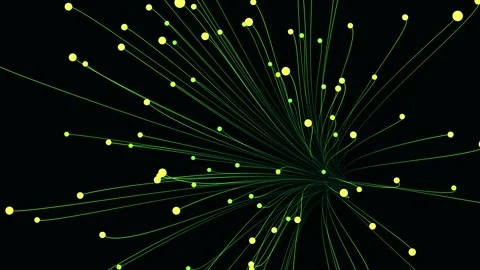 Network of data streams on black backdrop with glowing yellow sphere Stock Footage 327523384