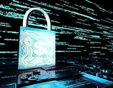 Network data transmission and lock, dollars, security protection Illustrazione stock