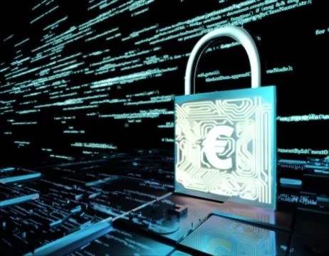 Network data transmission and lock, Euro, security protection Illustrazione stock