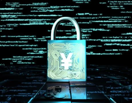Network data transmission and lock, RMB, security protection Illustrazione stock