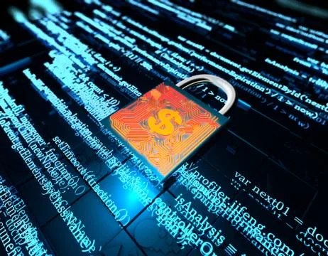 Network data transmission and lock, dollars, security protection Illustrazione stock