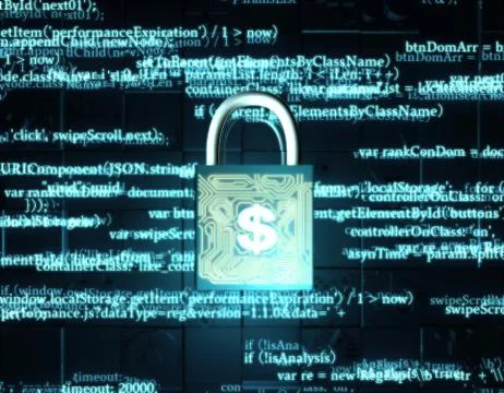 Network data transmission and lock, dollars, security protection Illustrazione stock