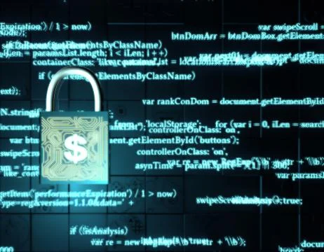 Network data transmission and lock, dollars, security protection Illustrazione stock