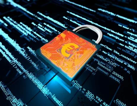 Network data transmission and lock, Euro, security protection Illustrazione stock