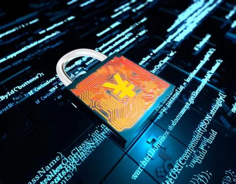Network data transmission and lock, RMB, security protection Illustrazione stock