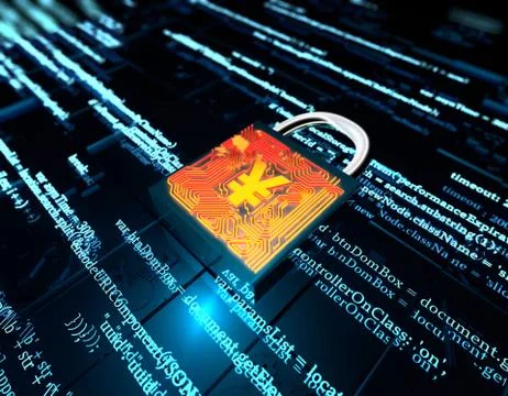 Network data transmission and lock, RMB, security protection Illustrazione stock
