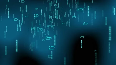 Network data travels at speed in cyberspace on blue background Stock Footage 204713791