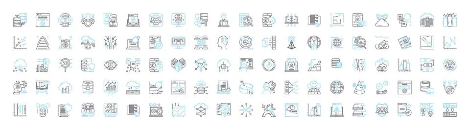 Network data vector line icons set. Networking, Data, Transfer, Protocols Ilustración de archivo