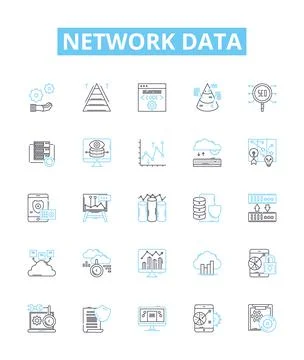 Network data vector line icons set. Networking, Data, Transfer, Protocols Ilustración de archivo