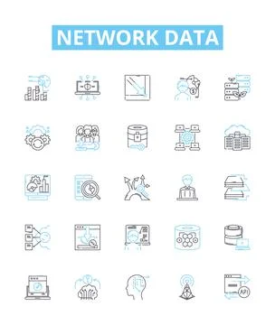 Network data vector line icons set. Networking, Data, Transfer, Protocols Ilustración de archivo